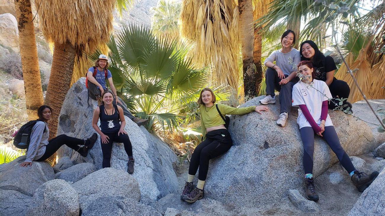 EA students hiking to a hidden palm oasis